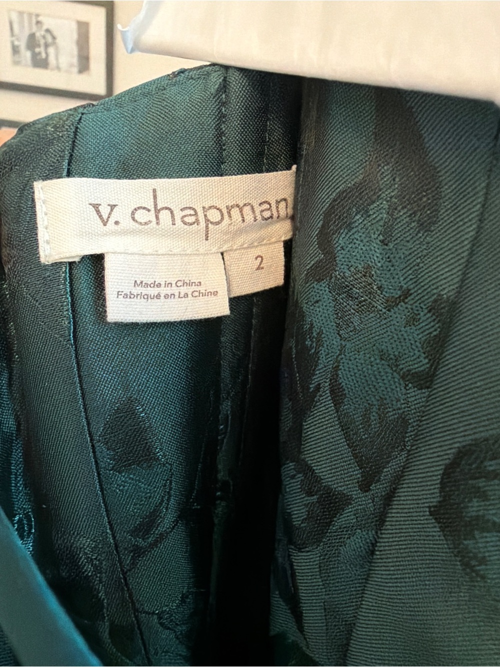 V. Chapman Charlotte Dress Strapless Dark Green Jacquard Gown with High Slit - Picture 5 of 7